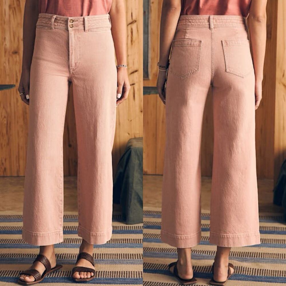 Faherty Harbor Crop Wide Leg Jeans Womens 32 High Rise Clay Pink